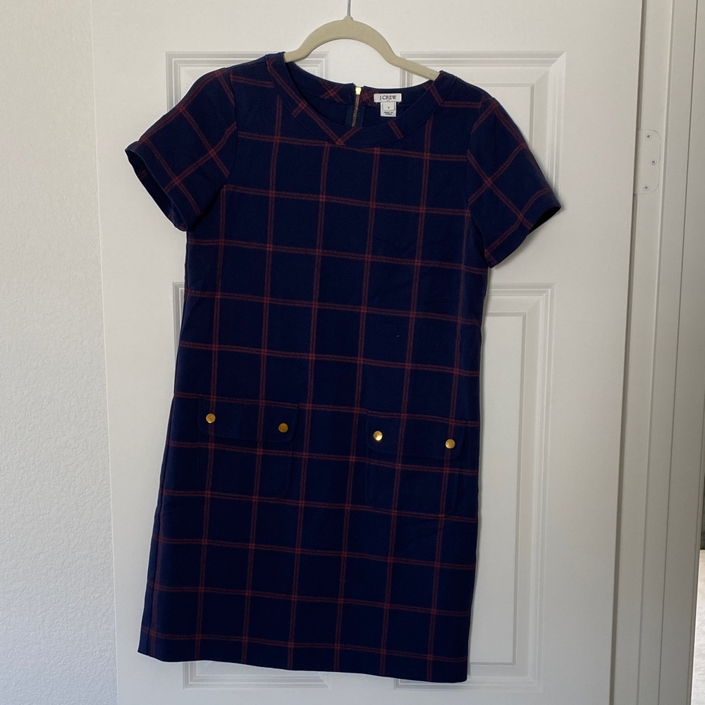 J. Crew Navy and Red Checkered Dress